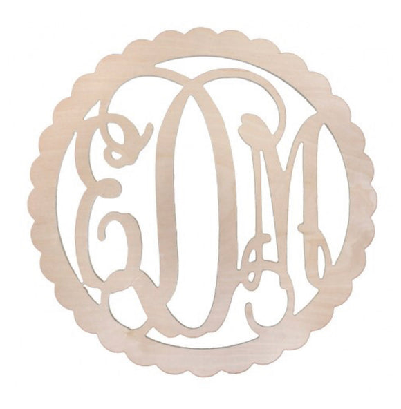 Wooden Monogram - Scalloped with Vine Font