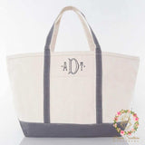 Classic monogrammed  grey boat tote in heavy canvas. lands end