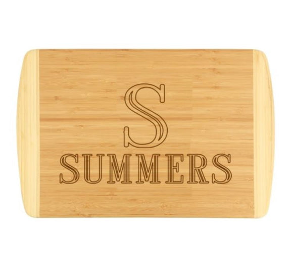 Single Initial and Name Two Tone Cutting Board