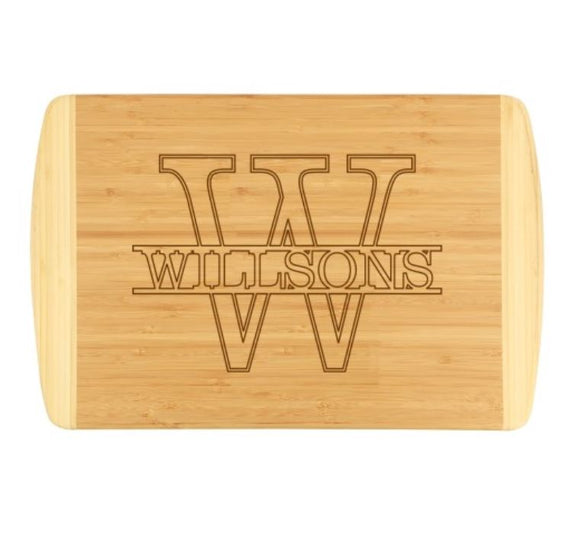Name with Split Initial Two Tone Cutting Board
