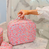 LUXE TRVL 2 Cosmetic Toiletry Case - MARSEILLE with Pink Pinstripe Liner