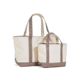 MEDIUM TOTE - COATED CANVAS NATURAL with GINGHAM COCO TRIM