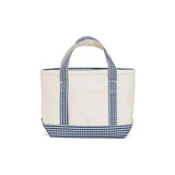 MINI TOTE - COATED CANVAS NATURAL With GINGHAM NAVY TRIM