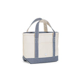 MINI TOTE - COATED CANVAS NATURAL With GINGHAM NAVY TRIM