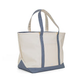MAXI TOTE - COATED CANVAS Large NATURAL With GINGHAM NAVY TRIM