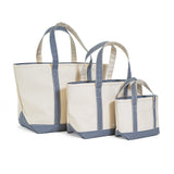 MINI TOTE - COATED CANVAS NATURAL With GINGHAM NAVY TRIM