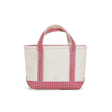 MINI TOTE - COATED CANVAS NATURAL With GINGHAM RED TRIM