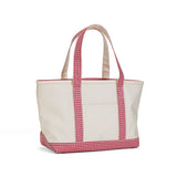 MEDIUM TOTE - COATED CANVAS NATURAL with GINGHAM RED TRIM