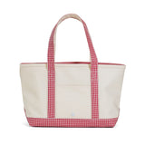 MEDIUM TOTE - COATED CANVAS NATURAL with GINGHAM RED TRIM