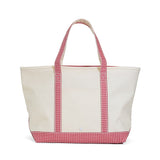 MAXI TOTE - COATED CANVAS Large NATURAL With GINGHAM RED TRIM