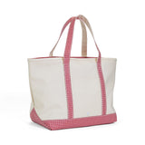 MAXI TOTE - COATED CANVAS Large NATURAL With GINGHAM RED TRIM