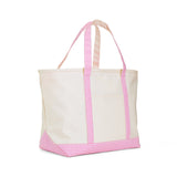 MAXI TOTE - COATED CANVAS NAT With GINGHAM PINK TRIM