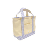 MINI TOTE - COATED CANVAS NATURAL With GINGHAM LILAC TRIM