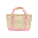 MINI TOTE - COATED CANVAS NATURAL With GINGHAM PINK TRIM *Backorder 3/1