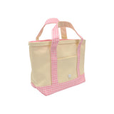 MINI TOTE - COATED CANVAS NATURAL With GINGHAM PINK TRIM *Backorder 3/1