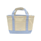 MINI TOTE - COATED CANVAS NATURAL With GINGHAM SKY TRIM