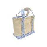 MINI TOTE - COATED CANVAS NATURAL With GINGHAM SKY TRIM