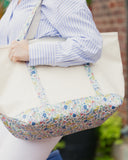 MAXI TOTE - COATED CANVAS Large NATURAL With POSIES TRIM