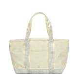 MEDIUM TOTE - COATED CANVAS NATURAL with GINGHAM PEARL GREY TRIM