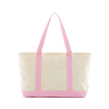 MEDIUM TOTE - COATED CANVAS NATURAL with GINGHAM PINK TRIM