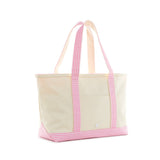 MEDIUM TOTE - COATED CANVAS NATURAL with GINGHAM PINK TRIM
