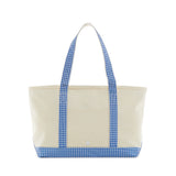 MEDIUM TOTE - COATED CANVAS NATURAL with GINGHAM ROYAL TRIM