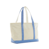 MEDIUM TOTE - COATED CANVAS NATURAL with GINGHAM ROYAL TRIM