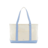 MEDIUM TOTE - COATED CANVAS NATURAL with GINGHAM SKY TRIM