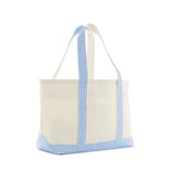MEDIUM TOTE - COATED CANVAS NATURAL with GINGHAM SKY TRIM