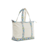 MEDIUM TOTE - COATED CANVAS NATURAL with POSIES TRIM
