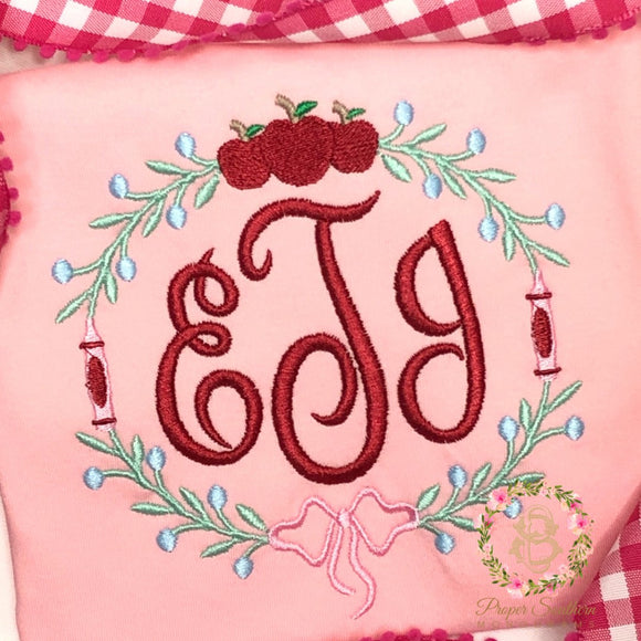 Monogrammed Back to School Shirt with Apple Frame