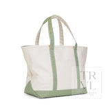 MAXI TOTE - COATED CANVAS Large NATURAL With GINGHAM MOSS TRIM