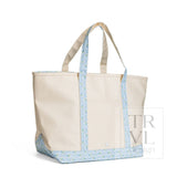 MAXI TOTE - COATED CANVAS Large NATURAL With PETITE FLEUR BLUE TRIM