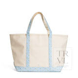 MAXI TOTE - COATED CANVAS Large NATURAL With PETITE FLEUR BLUE TRIM