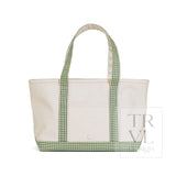 MEDIUM TOTE - COATED CANVAS NATURAL with GINGHAM MOSS TRIM