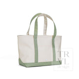 MEDIUM TOTE - COATED CANVAS NATURAL with GINGHAM MOSS TRIM