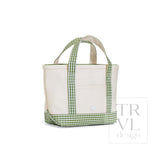 MINI TOTE - COATED CANVAS NATURAL With GINGHAM MOSS TRIM