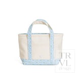 MINI TOTE - COATED CANVAS NATURAL With PETITE FLEUR BLUE TRIM