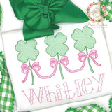 Girl's monogrammed St Patrick's Day St. Patty's Day shirt shamrocks bow 