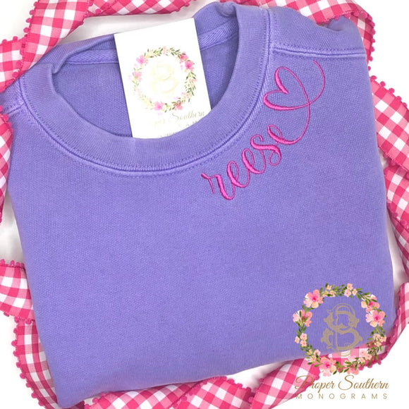 Monogrammed Sweatshirt - Valentine Neckline Embroidery