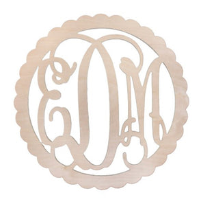 Wooden Monogram - Scalloped with Vine Font