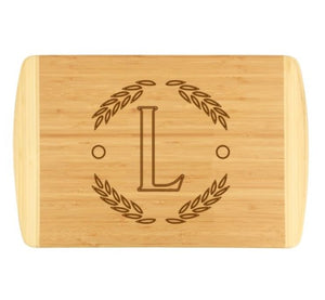 Laurel Wreath with Single Initial Two Tone Cutting Board
