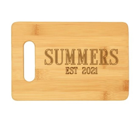 Name with EST. Date Bamboo Bar Cutting Board